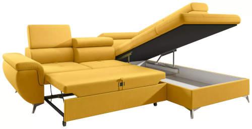 Žlutá rozkládací sedačka do L s úložným prostorem